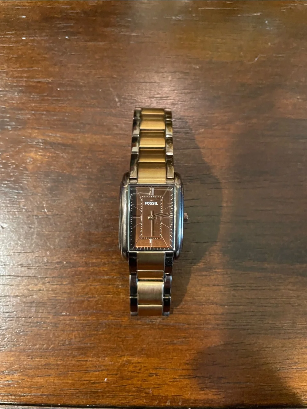 Fossil Brown and Silver Two-Tone Rectangular Watch